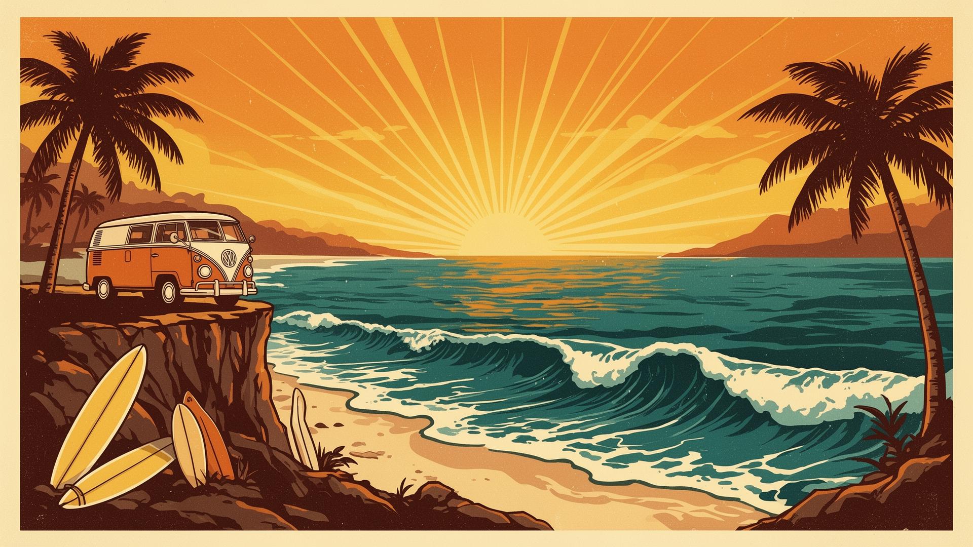 Vintage Australian sunset surf scene